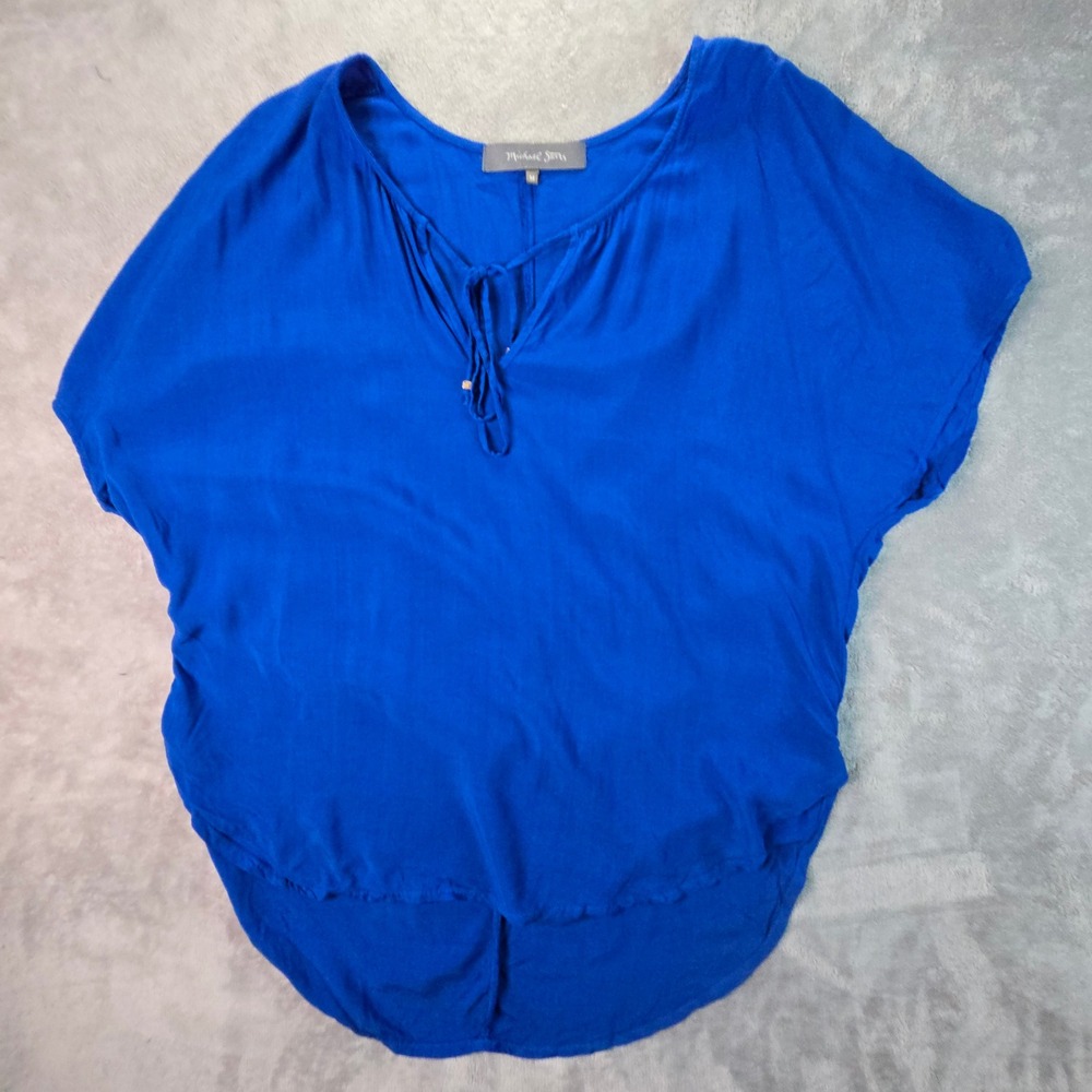 Michael Stars Blouse Women Medium Blue Tie Front High Low Boho Chic Top